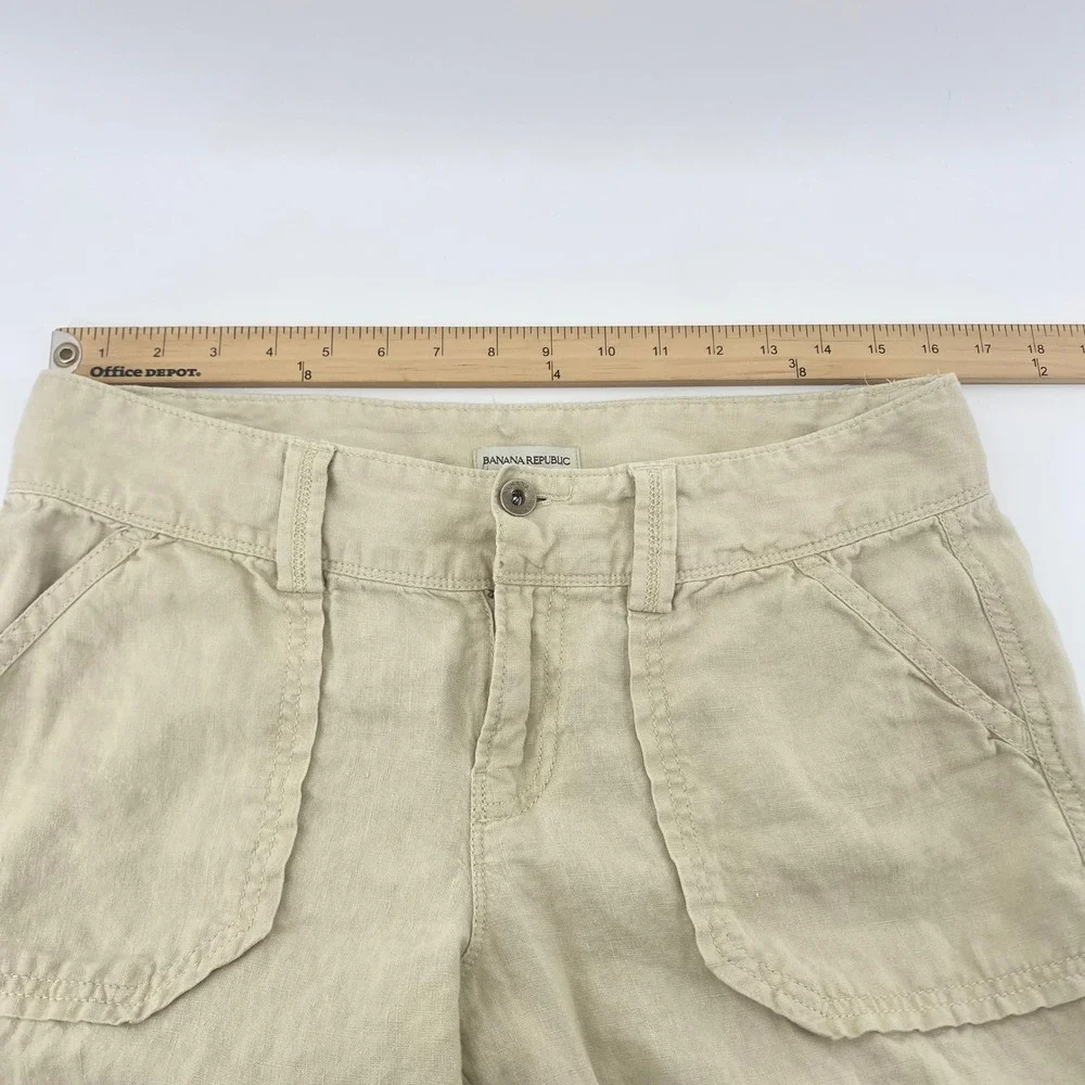 Banana Republic Linen Pants Womens 10 Beige Straight Leg Patch Pocket